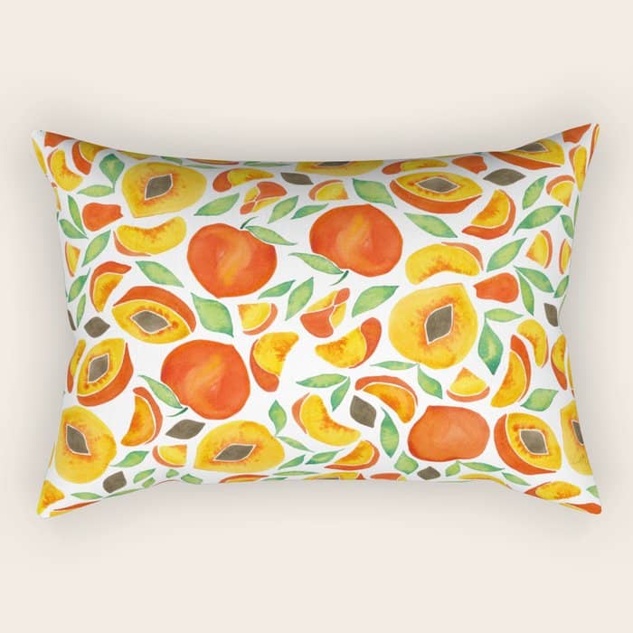 Peaches - Green Leaves Rectangular Pillow