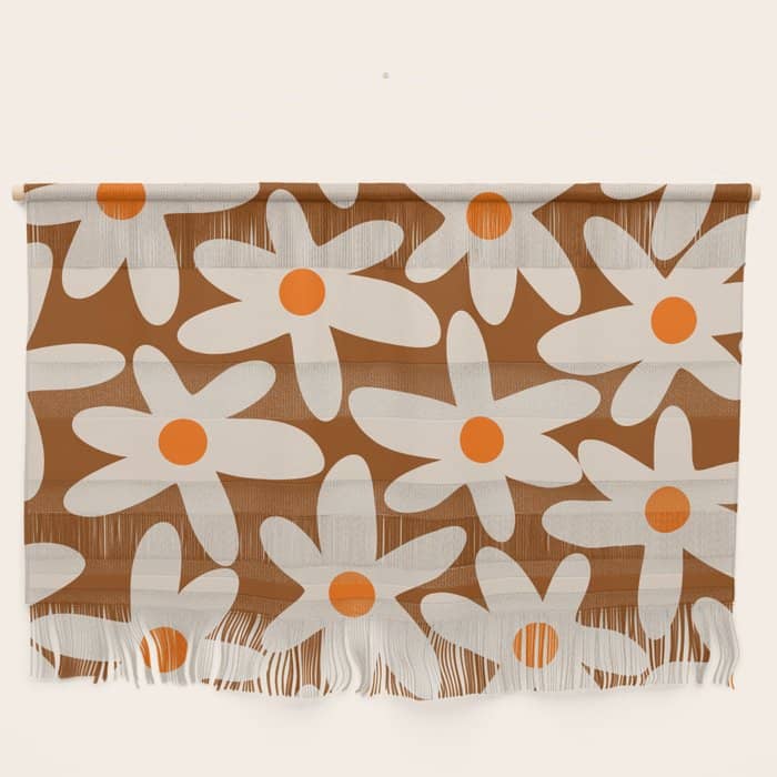 Daisy Time Retro Floral Pattern Brown Orange Beige Wall Hanging