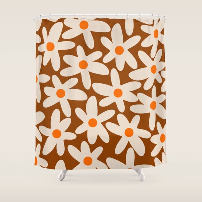 Daisy Time Retro Floral Pattern Brown Orange Beige Shower Curtain