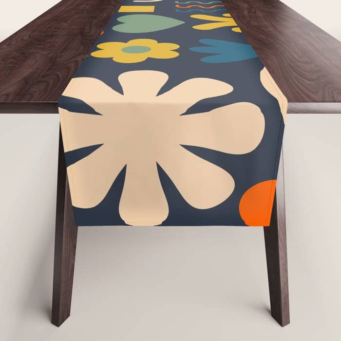 Cute Miscellany Rainbow Floral Pattern Blue Orange Green Mustard Table Runner