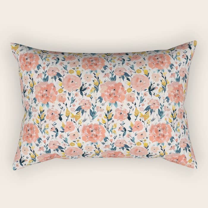 Tropical Coral Floral Rectangular Pillow