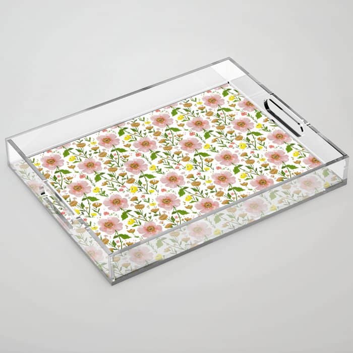 Summer Floral - Pink & Yellow Acrylic Tray