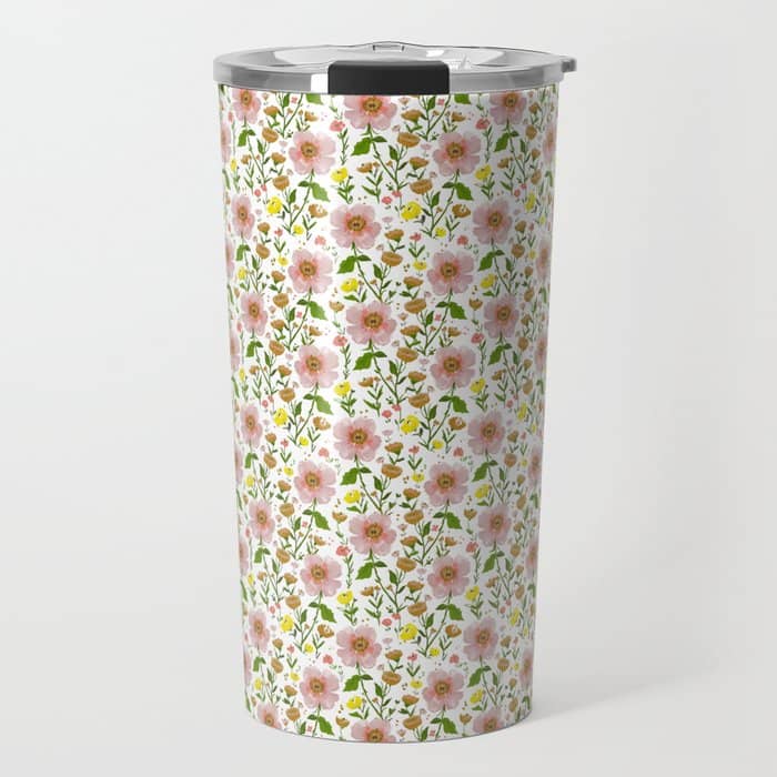 Summer Floral - Pink & Yellow Travel Mug