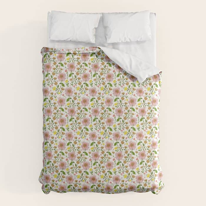 Summer Floral - Pink & Yellow Duvet Cover