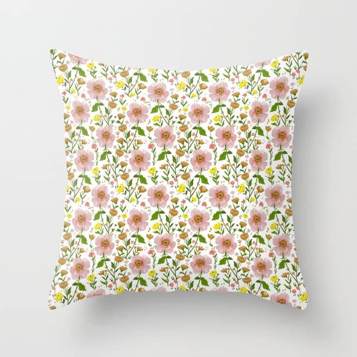 Summer Floral - Pink & Yellow Throw Pillow