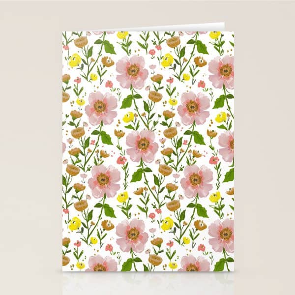 Summer Floral - Pink & Yellow Stationery Card