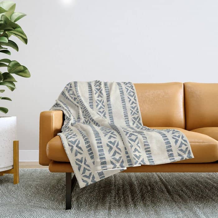 Oceania Vertical Stripes - Navy Blue On Cream Throw Blanket