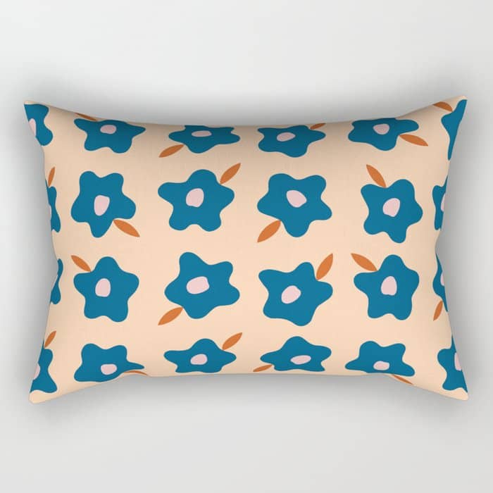 Wonky Blue Spring Flowers Rectangular Pillow