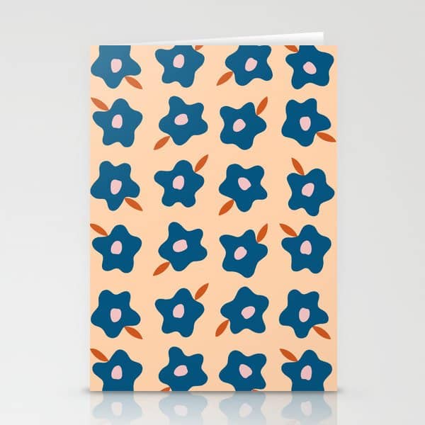 Wonky Blue Spring Flowers Stationery Card