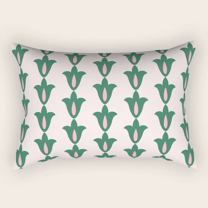 Retro Green Floral Pattern Rectangular Pillow