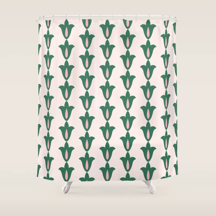 Retro Green Floral Pattern Shower Curtain
