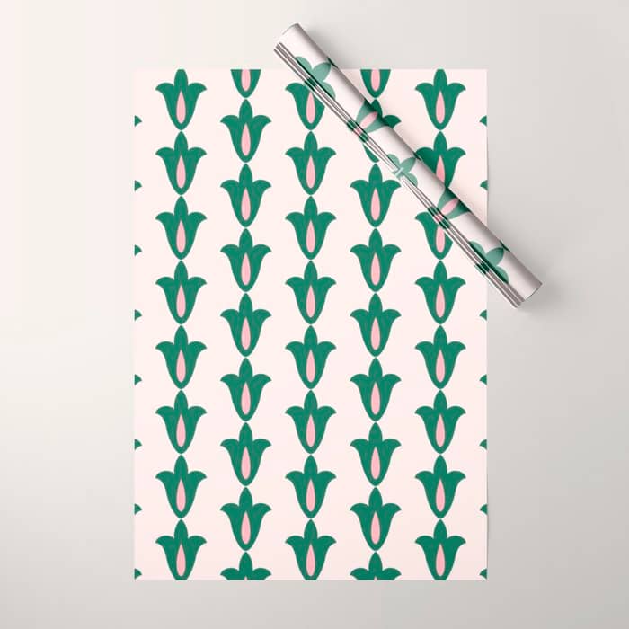 Retro Green Floral Pattern Wrapping Paper