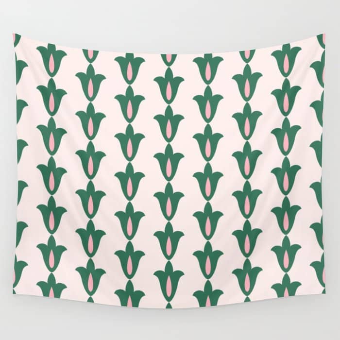 Retro Green Floral Pattern Wall Tapestry