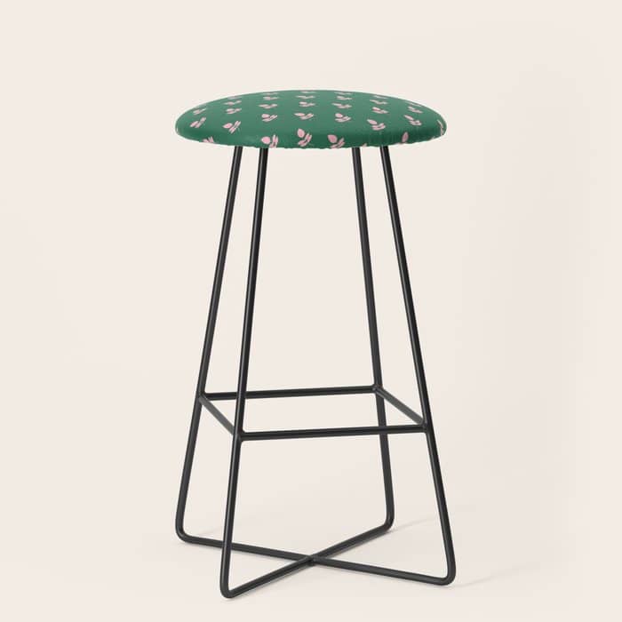 Retro Pink Leaf Pattern - Green Background Stool