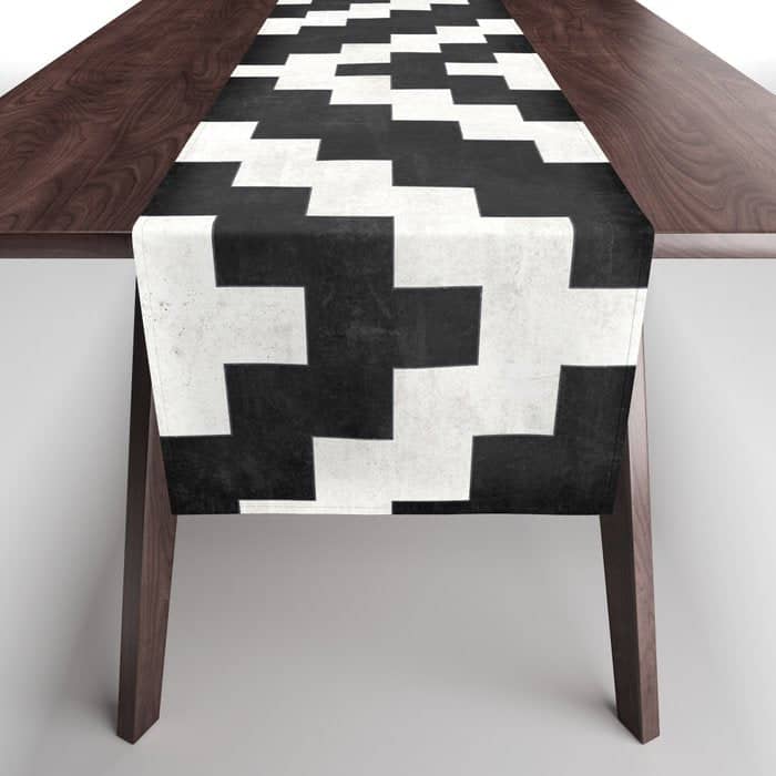 Urban Tribal Pattern No.17 - Aztec - Black And White Concrete Table Runner
