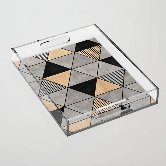 Concrete And Wood Triangles 2 Acrylic Tray