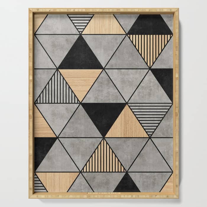 Concrete And Wood Triangles 2 Serving Tray