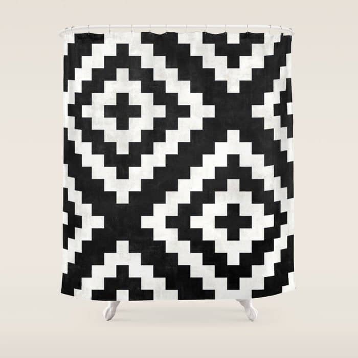 Urban Tribal Pattern No.17 - Aztec - Black And White Concrete Shower Curtain