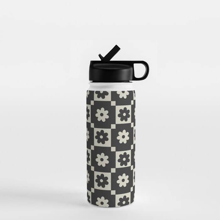 Checkered Daisy - Black Ink Water Bottle