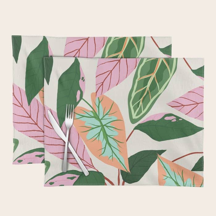The Inseparable V.01, Nature Botanical Plants, Blush Leaves Modern Boho, Pastel Illustration Garden Placemat