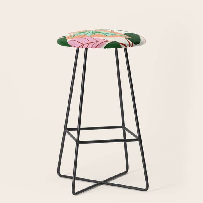The Inseparable V.01, Nature Botanical Plants, Blush Leaves Modern Boho, Pastel Illustration Garden Stool