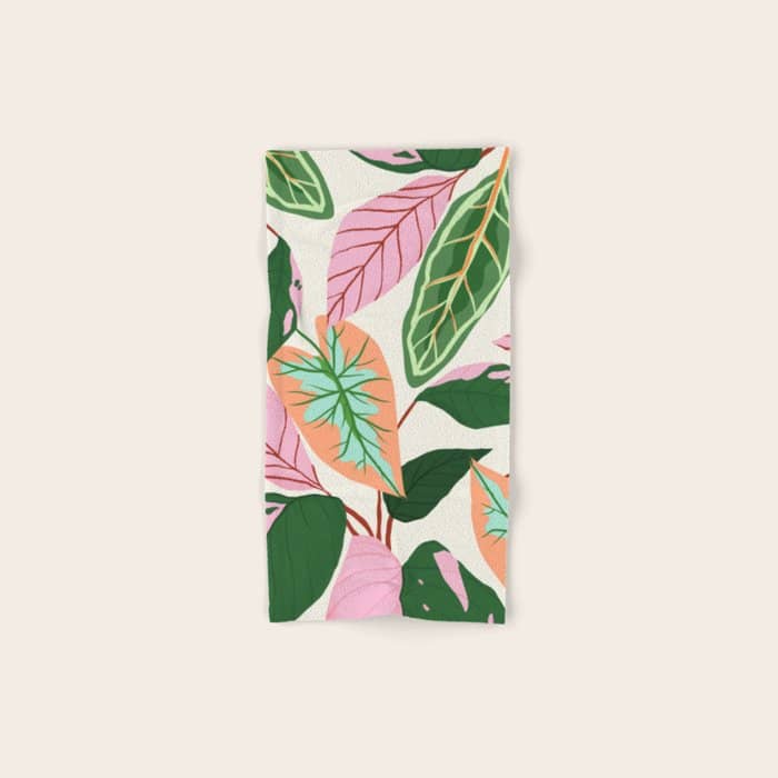 The Inseparable V.01, Nature Botanical Plants, Blush Leaves Modern Boho, Pastel Illustration Garden Bath Towel