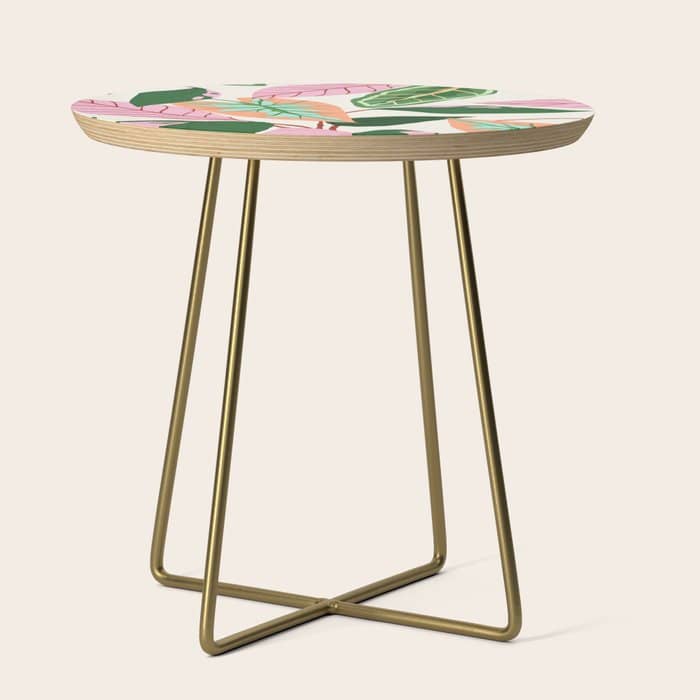 The Inseparable V.01, Nature Botanical Plants, Blush Leaves Modern Boho, Pastel Illustration Garden Side Table