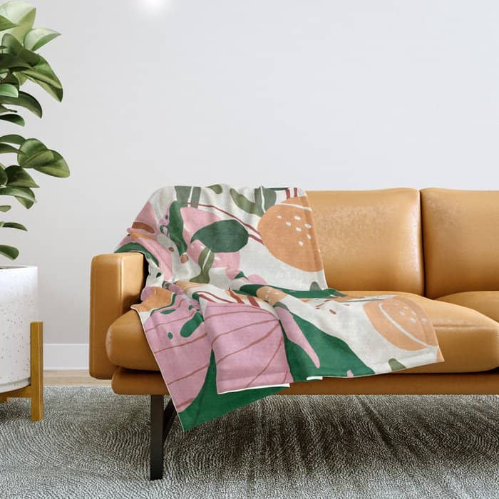 The Peach Garden , Vintage Botanical Tropical Jungle, Fruits Plants Pastel Summer Forest Throw Blanket