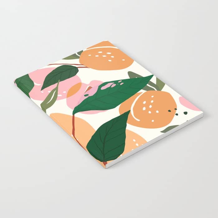The Peach Garden , Vintage Botanical Tropical Jungle, Fruits Plants Pastel Summer Forest Notebook