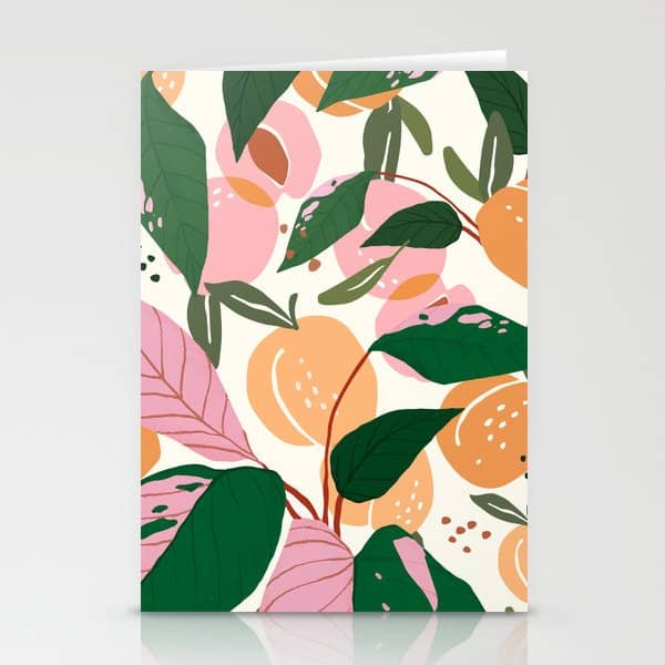 The Peach Garden , Vintage Botanical Tropical Jungle, Fruits Plants Pastel Summer Forest Stationery Card