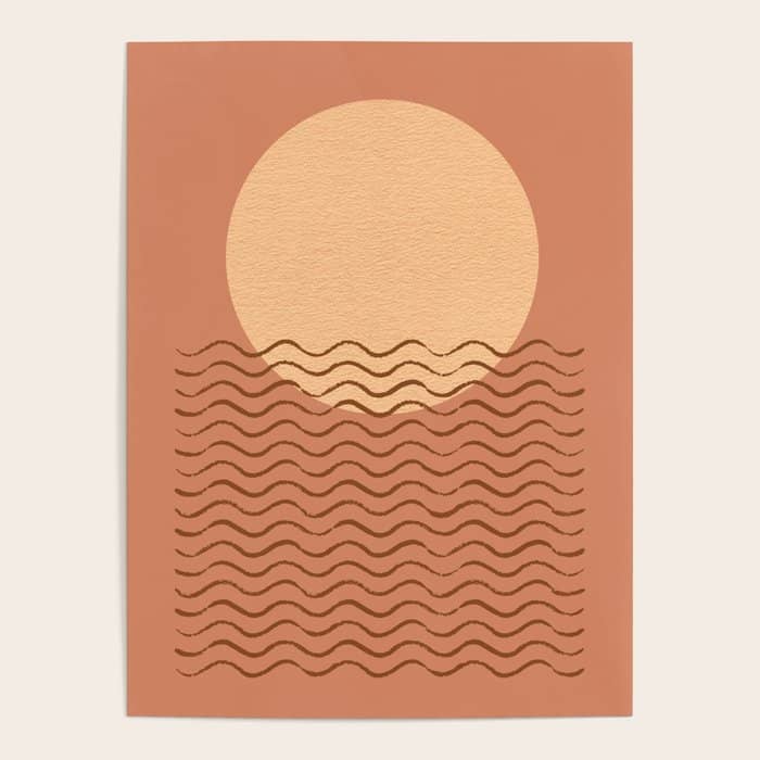 Ocean Wave Terracotta - Mid Century Modern Poster