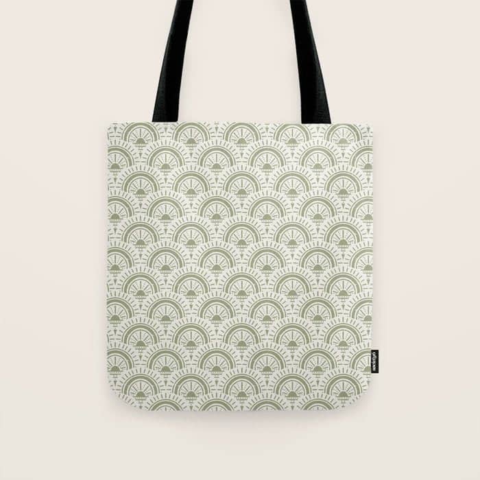 Surfside Deco . Lush Green On Neutral Tote Bag