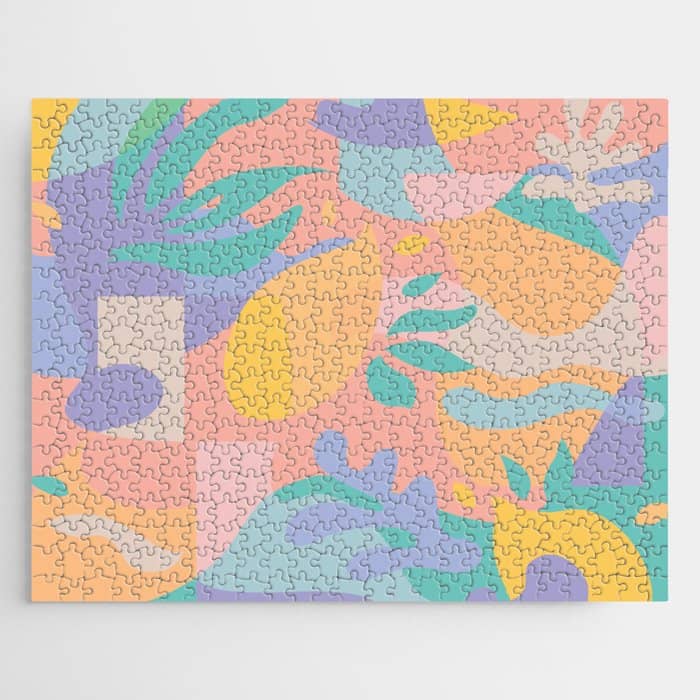 Lemons In Amalfi / Abstract Shapes, Pink, Turquoise, Yellow, Lavender Jigsaw Puzzle