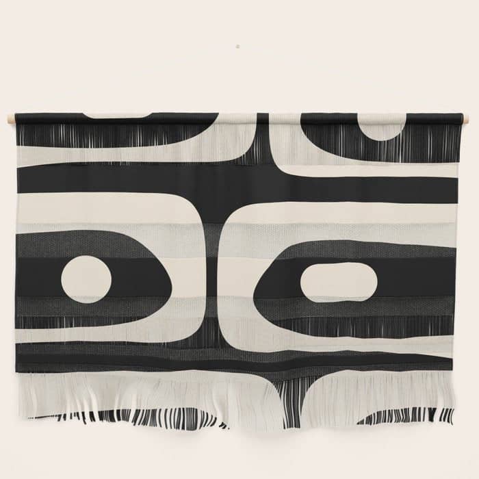 Mid Century Modern Piquet Abstract Pattern In Black And Almond Cream Wall Hanging