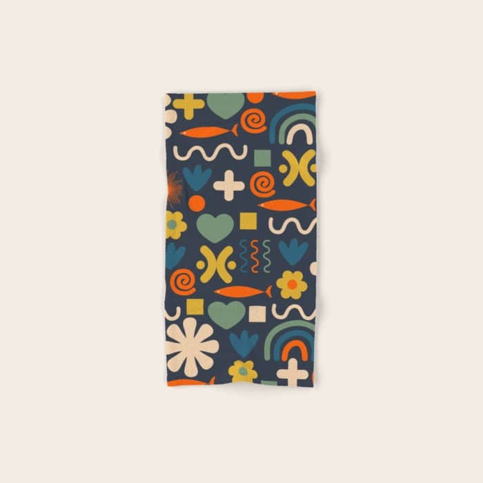 Cute Miscellany Rainbow Floral Pattern Blue Orange Green Mustard Bath Towel