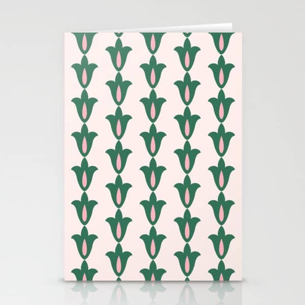 Retro Green Floral Pattern Stationery Card