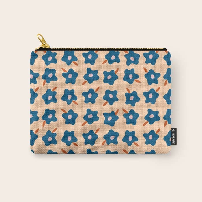 Wonky Blue Spring Flowers Carry All Pouch