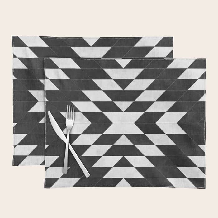 Urban Tribal Pattern No.14 - Aztec - Black Concrete Placemat