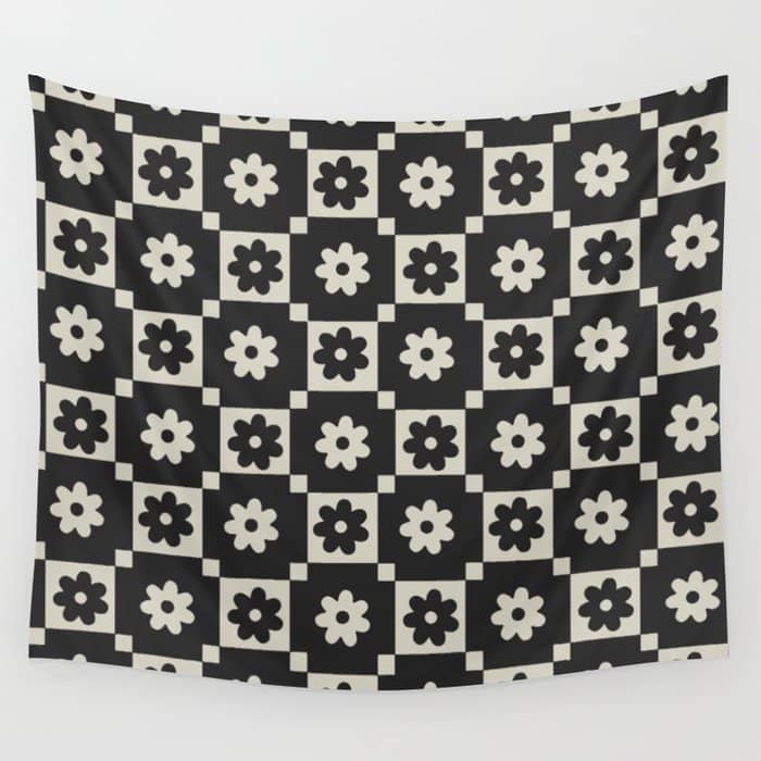 Checkered Daisy - Black Ink Wall Tapestry