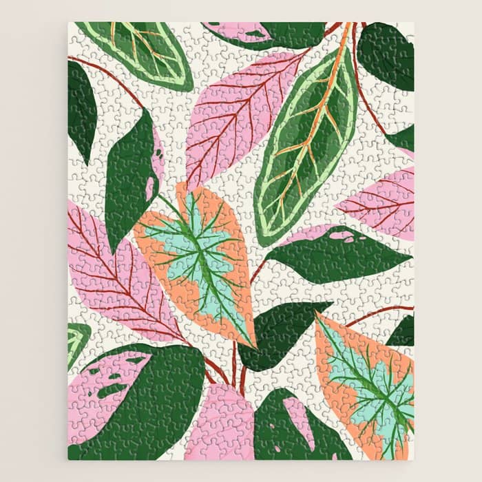 The Inseparable V.01, Nature Botanical Plants, Blush Leaves Modern Boho, Pastel Illustration Garden Jigsaw Puzzle