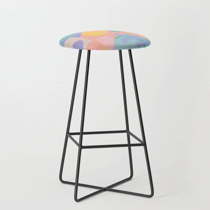 Lemons In Amalfi / Abstract Shapes, Pink, Turquoise, Yellow, Lavender Stool