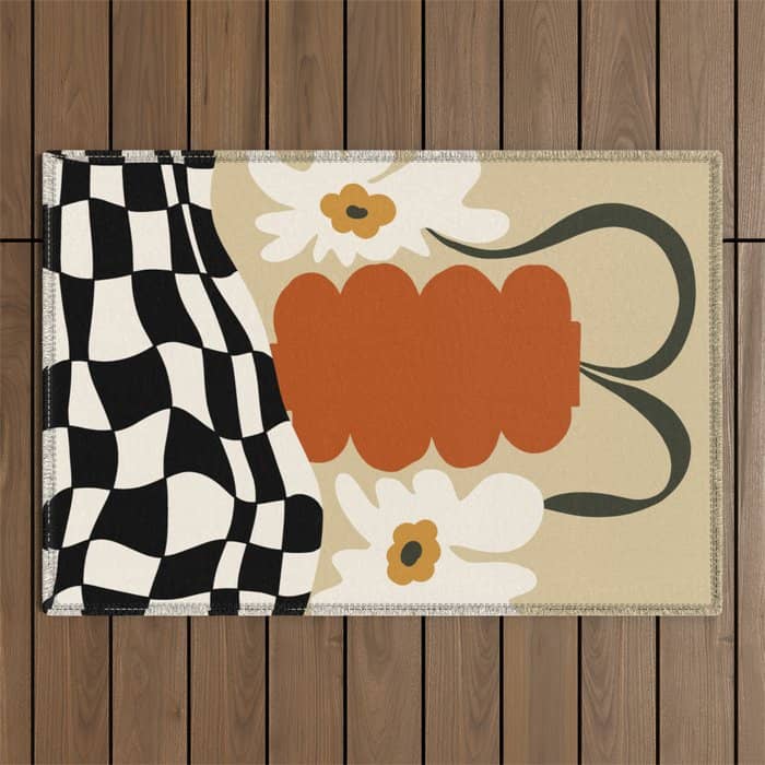 Vintage Matisse Floral Check  Outdoor Rug