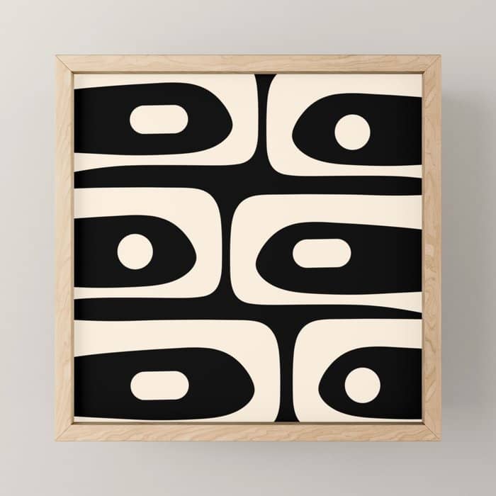 Mid Century Modern Piquet Abstract Pattern In Black And Almond Cream Mini Art Print