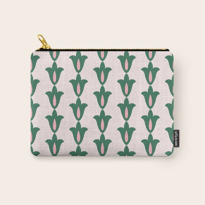 Retro Green Floral Pattern Carry All Pouch