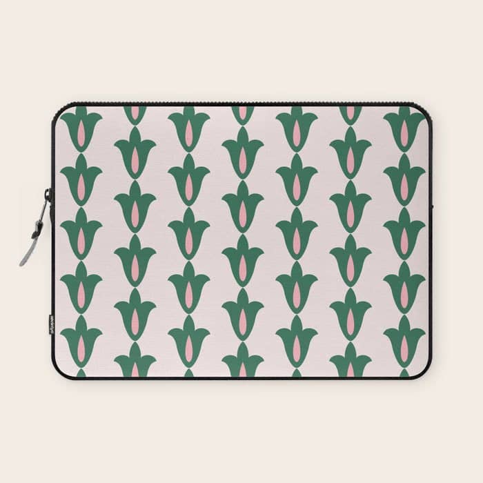 Retro Green Floral Pattern Laptop Sleeve