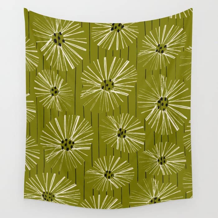 Retro Daisies: Musk Green Edition Wall Tapestry