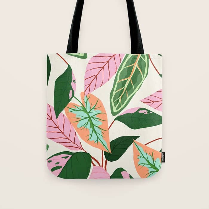 The Inseparable V.01, Nature Botanical Plants, Blush Leaves Modern Boho, Pastel Illustration Garden Tote Bag