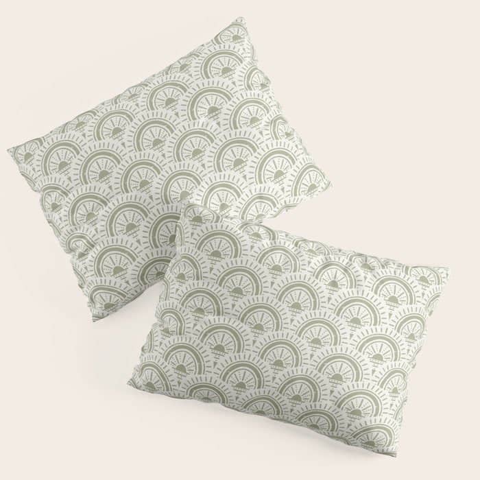 Surfside Deco . Lush Green On Neutral Pillow Sham