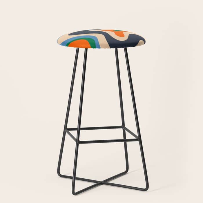 Retro Liquid Swirl Abstract Pattern Blue Beige Orange Mustard Green Stool