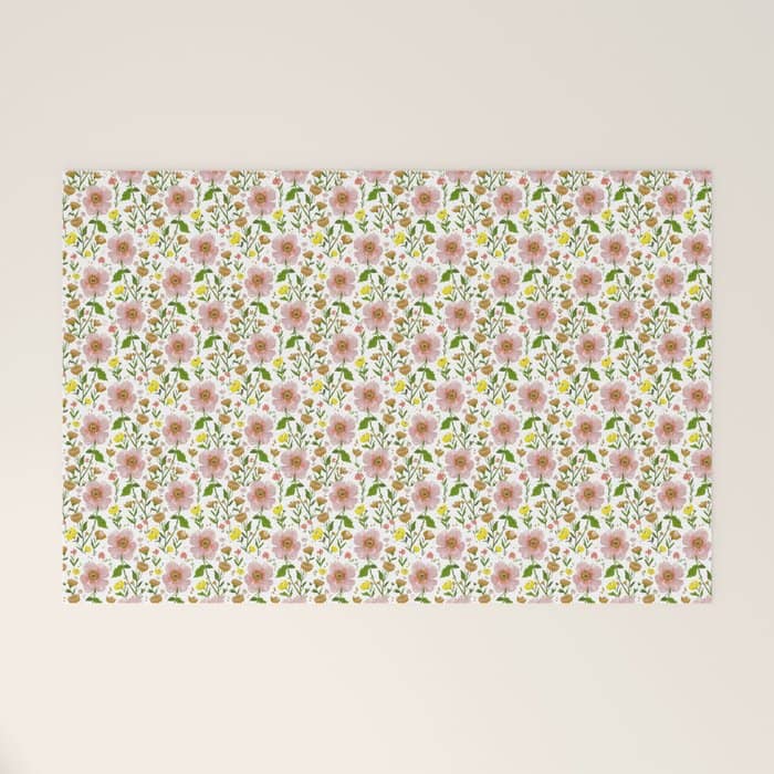 Summer Floral - Pink & Yellow Welcome Mat